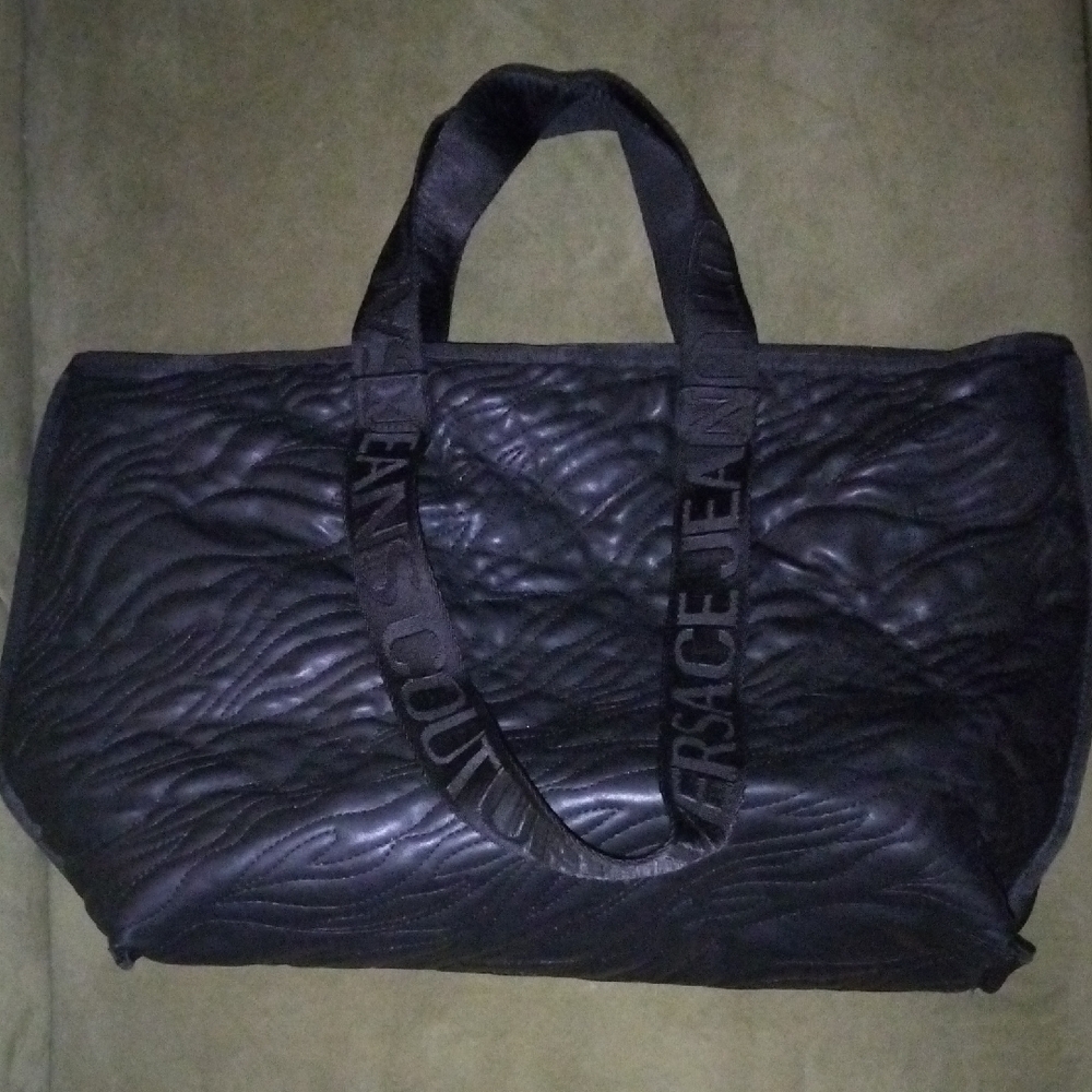 Versace Jeans Collection Black Quilted Wave Tote Duffel
